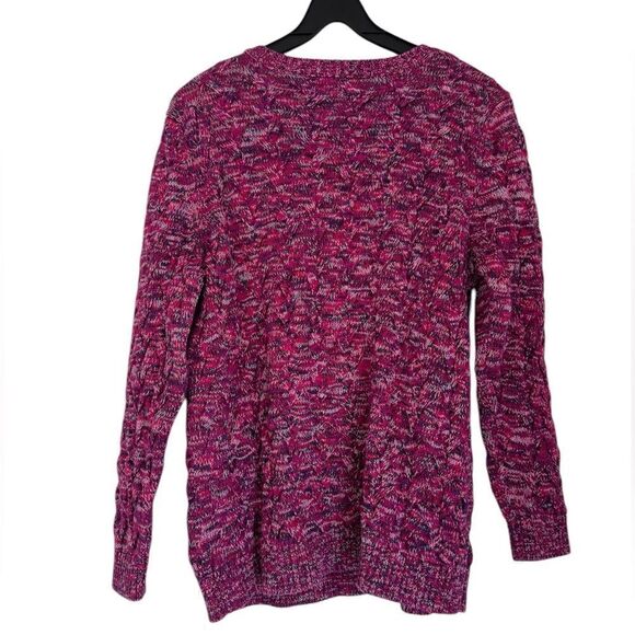 Lands' End Women’s Multicolored Cable Fisherman Knit Drifters Sweater Size LP - Picture 2 of 6